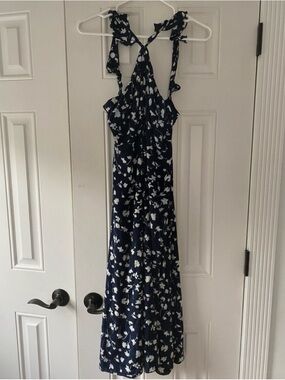 Whistles Celia Print Frill Navy and White Dress